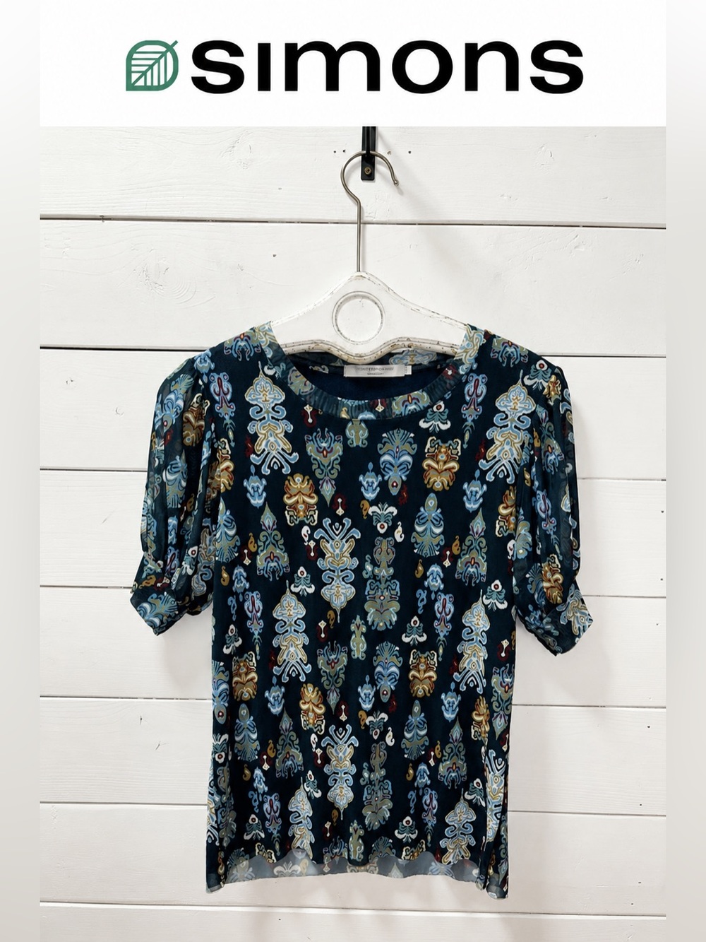 Contemporaine Simons Printed Stretch Mesh Top – Size S
